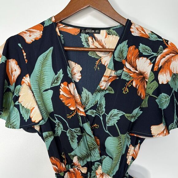 SHEIN Palm Leaf Print Surplice Romper Size Small - Picture 4 of 10